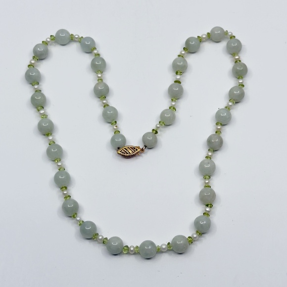 14k gold Jade pearl peridot bead necklace - GM207 - Picture 3 of 4